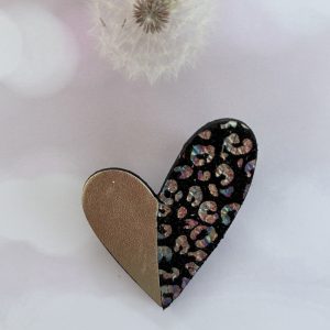 broche cœur "Be love" doré, léopard multicolore